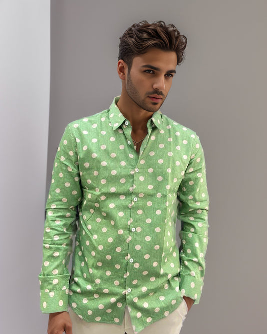 CORD WEAVE GREEN POLKA DOT SHIRT