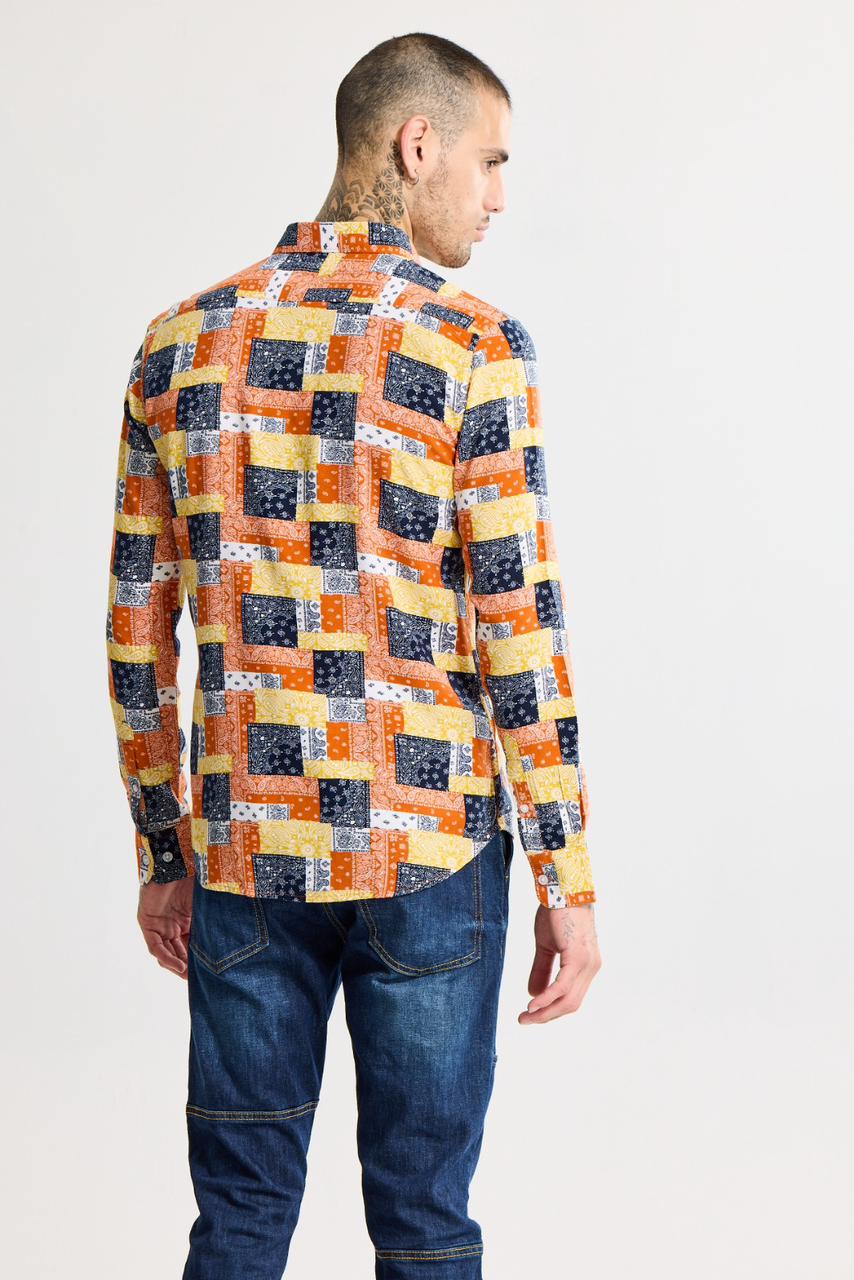 MULTI MOSAIC MOTIF ORANGE SHIRT