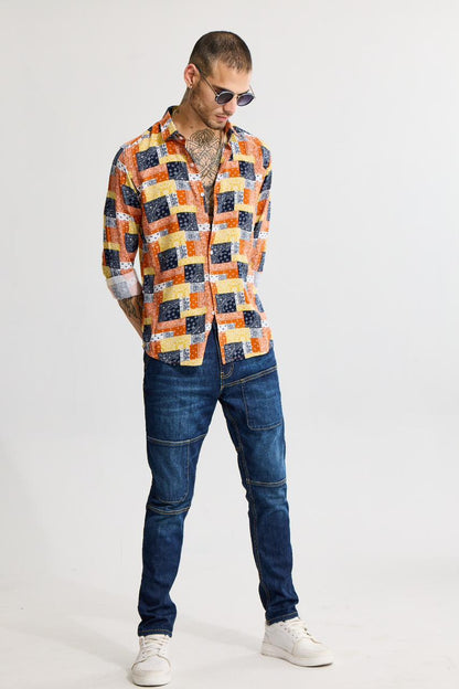 MULTI MOSAIC MOTIF ORANGE SHIRT