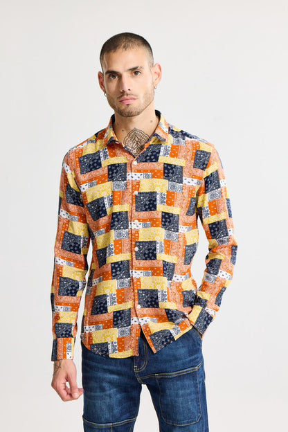 MULTI MOSAIC MOTIF ORANGE SHIRT