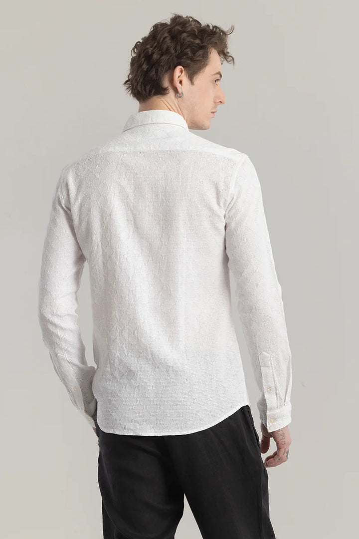 QUILTREND WHITE SELF DESIGN SHIRT