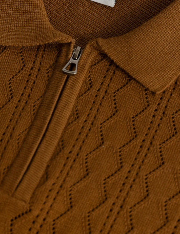 ASCENT BROWN KNITTED POLO T-SHIRT