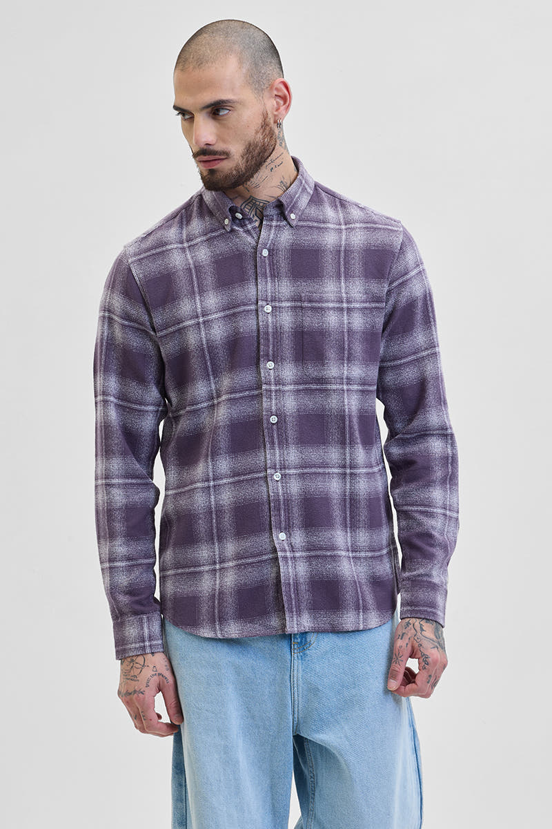 PURPLE BUTTON DOWN CHECKS SHIRT