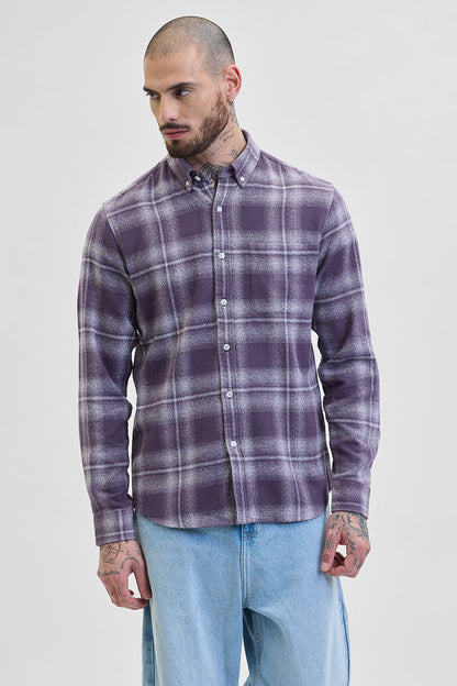 PURPLE BUTTON DOWN CHECKS SHIRT