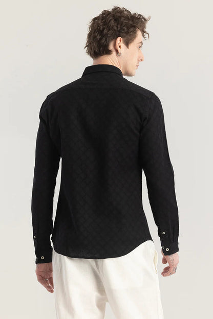 QUILTREND BLACK SELF DESIGN SHIRT