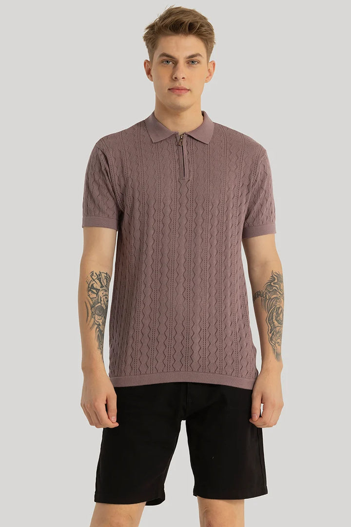 ASCENT MAUVE KNITTED POLO T-SHIRT