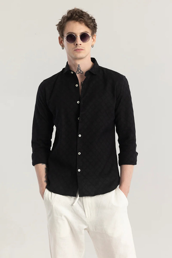 QUILTREND BLACK SELF DESIGN SHIRT