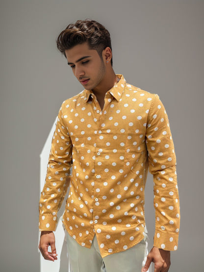 CORD WEAVE YELLOW POLKA DOT SHIRT