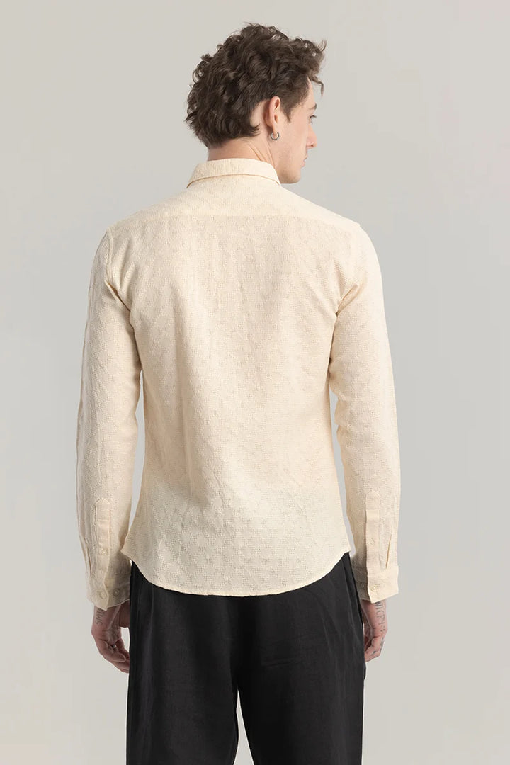 QUILTREND CREAM SELF DESIGN SHIRT