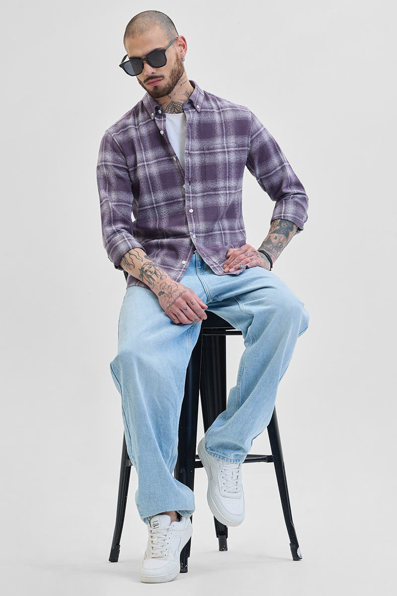 PURPLE BUTTON DOWN CHECKS SHIRT
