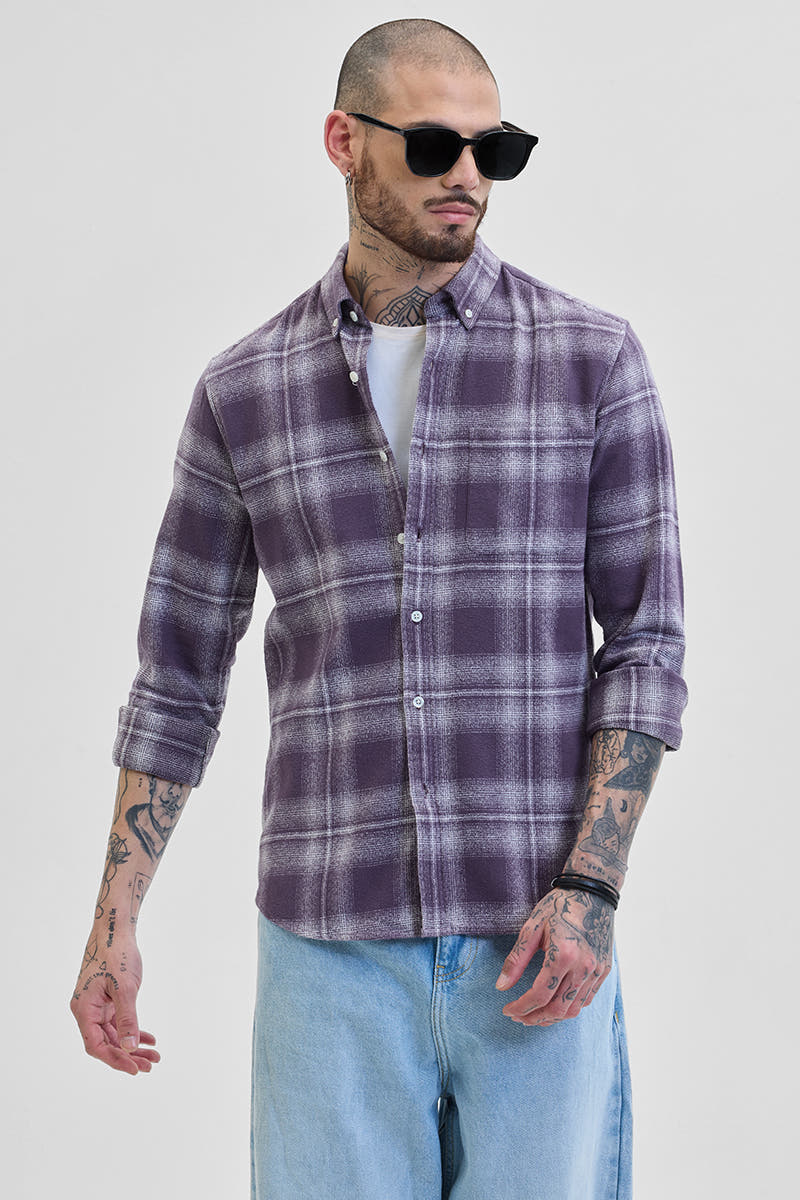 PURPLE BUTTON DOWN CHECKS SHIRT