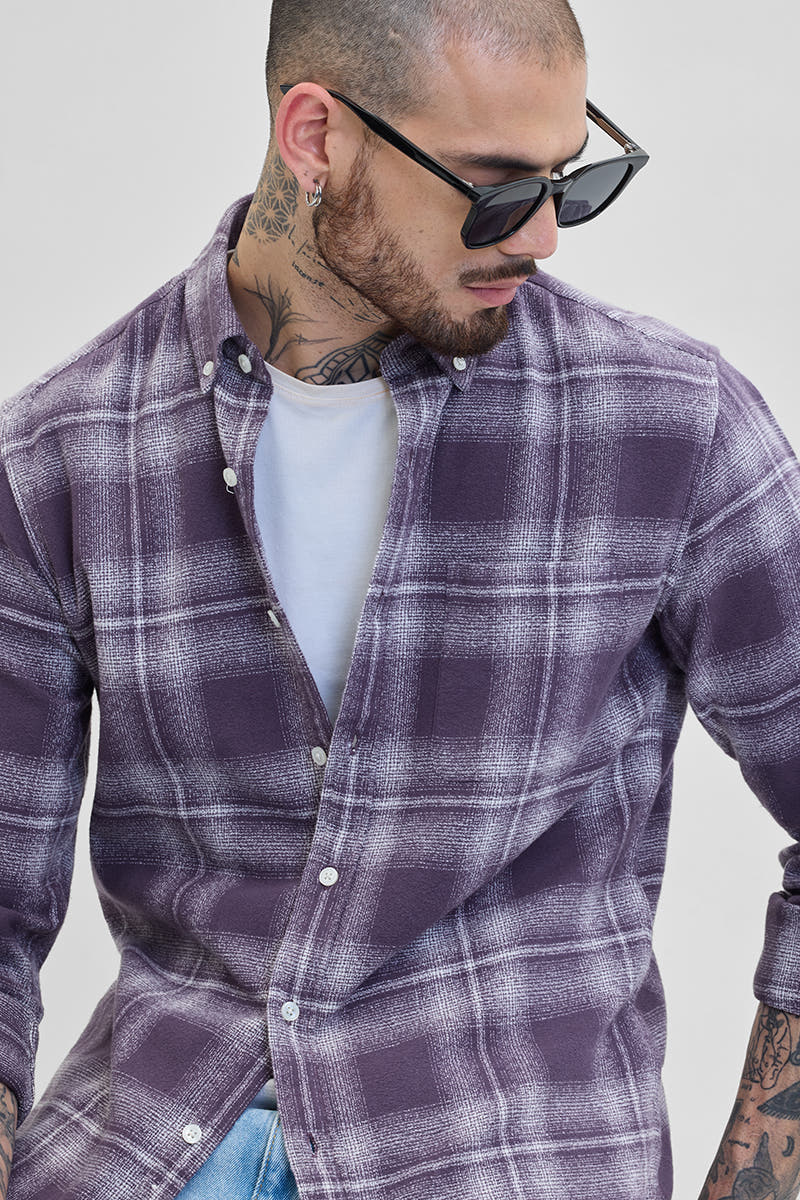 PURPLE BUTTON DOWN CHECKS SHIRT