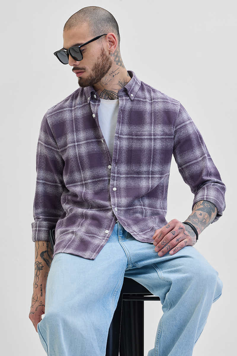 PURPLE BUTTON DOWN CHECKS SHIRT