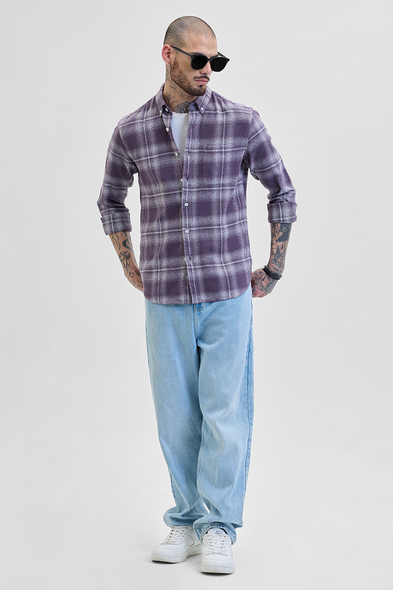 PURPLE BUTTON DOWN CHECKS SHIRT