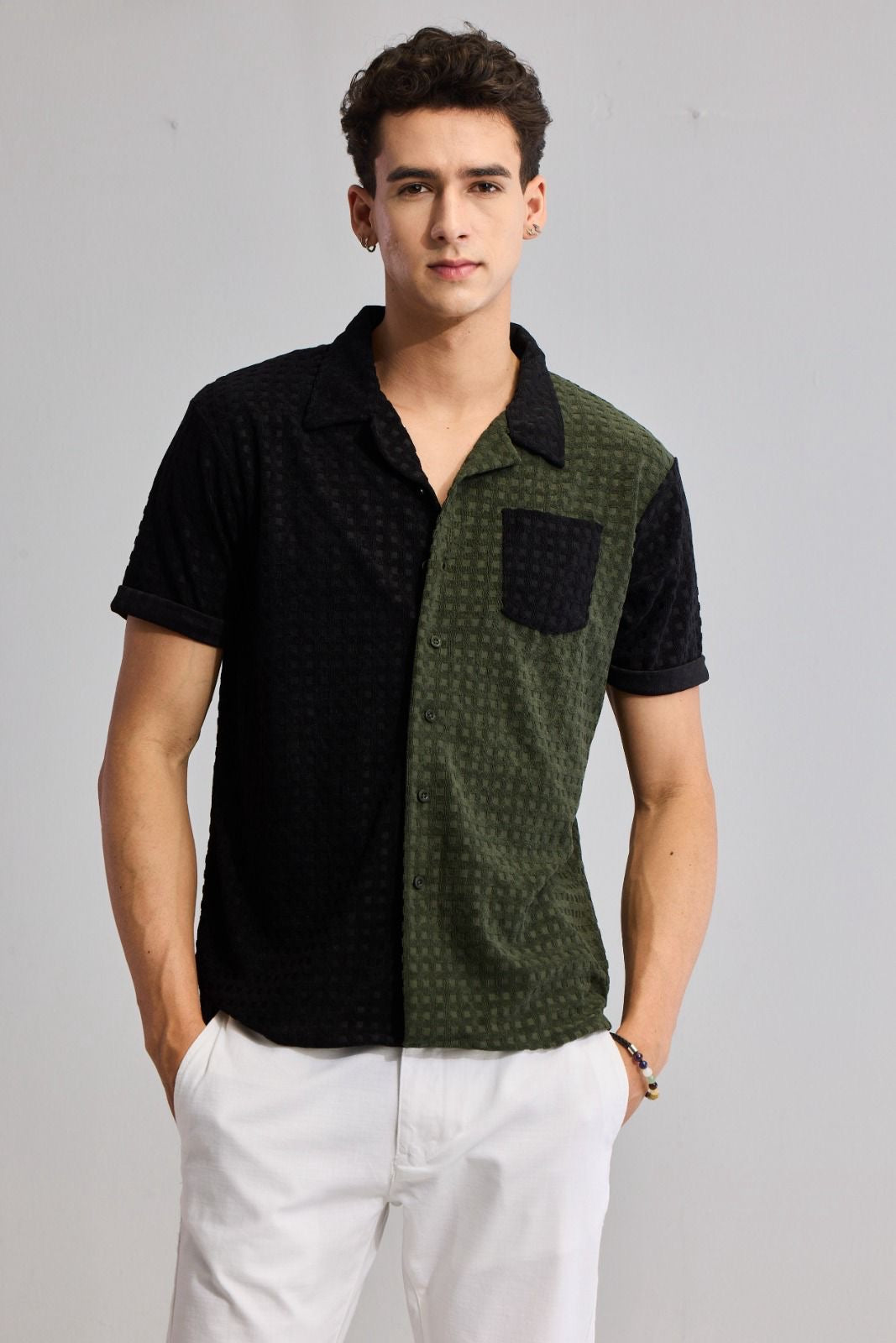 WAFFLE BLOCK OLIVE CUT & SEW SHIRT