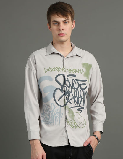 DOLCE & GABBANA GRAFITTI PRINTED OVERSIZED GRAY SHIRT