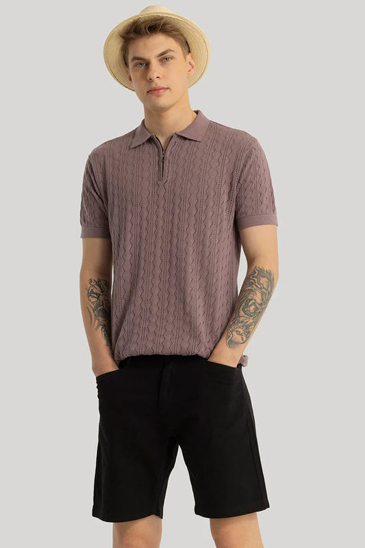 ASCENT MAUVE KNITTED POLO T-SHIRT