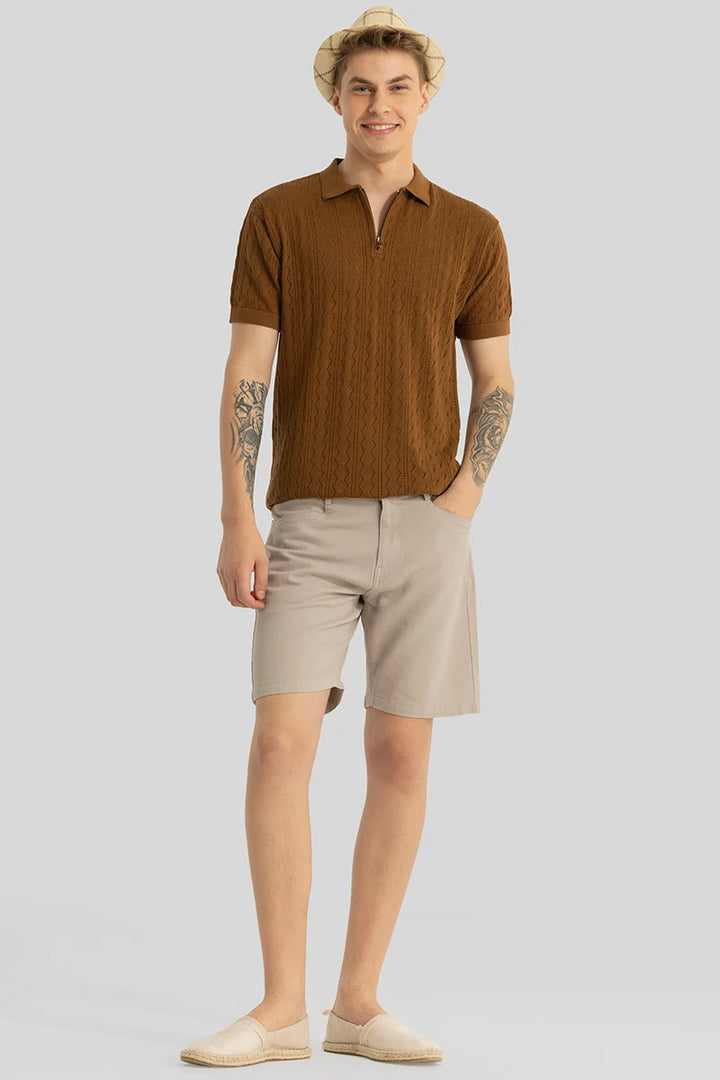 ASCENT BROWN KNITTED POLO T-SHIRT