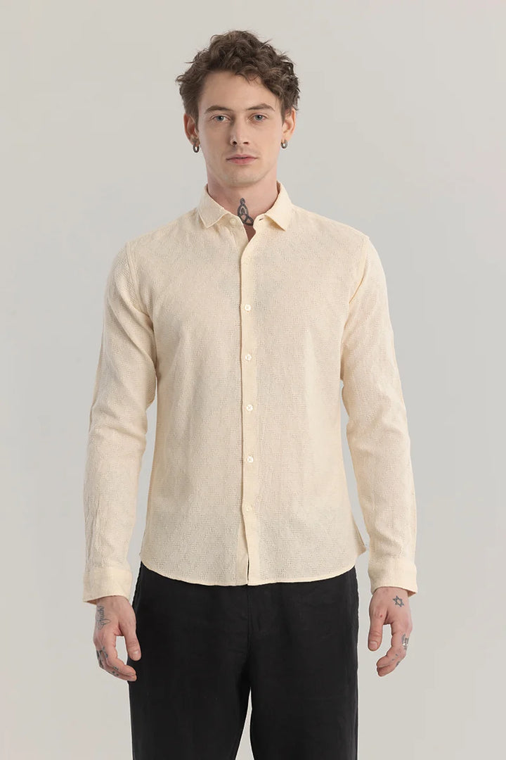 QUILTREND CREAM SELF DESIGN SHIRT