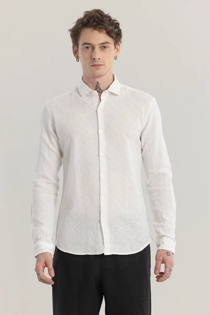 QUILTREND WHITE SELF DESIGN SHIRT