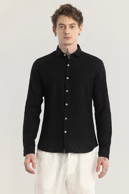 QUILTREND BLACK SELF DESIGN SHIRT