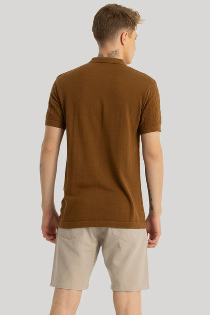 ASCENT BROWN KNITTED POLO T-SHIRT