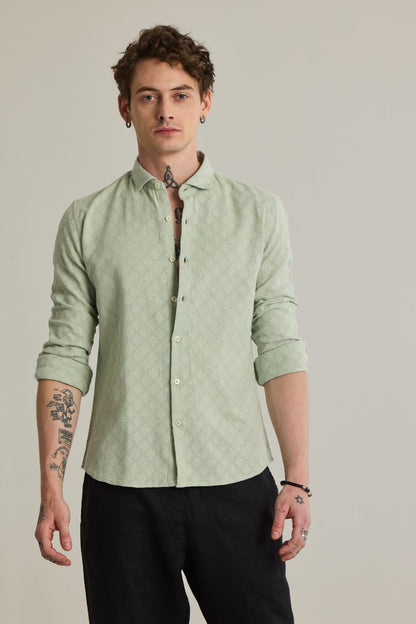 QUILTREND GREEN SELF DESIGN SHIRT