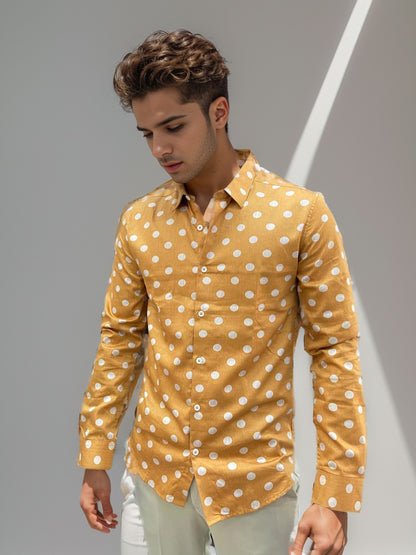 CORD WEAVE YELLOW POLKA DOT SHIRT